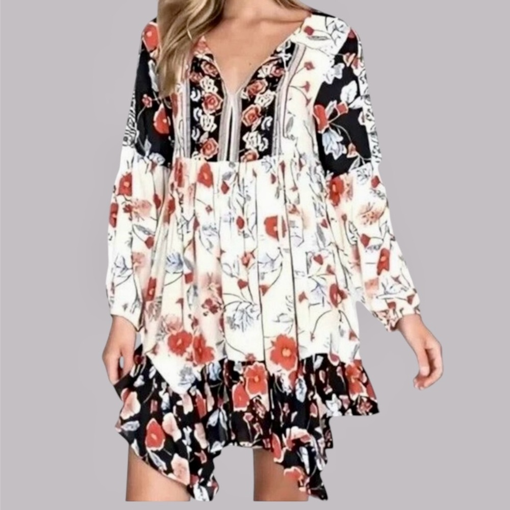 Patrons of Peace Vermont Long Sleeve Boho Floral Print Dress  M Hippie Peasant‎